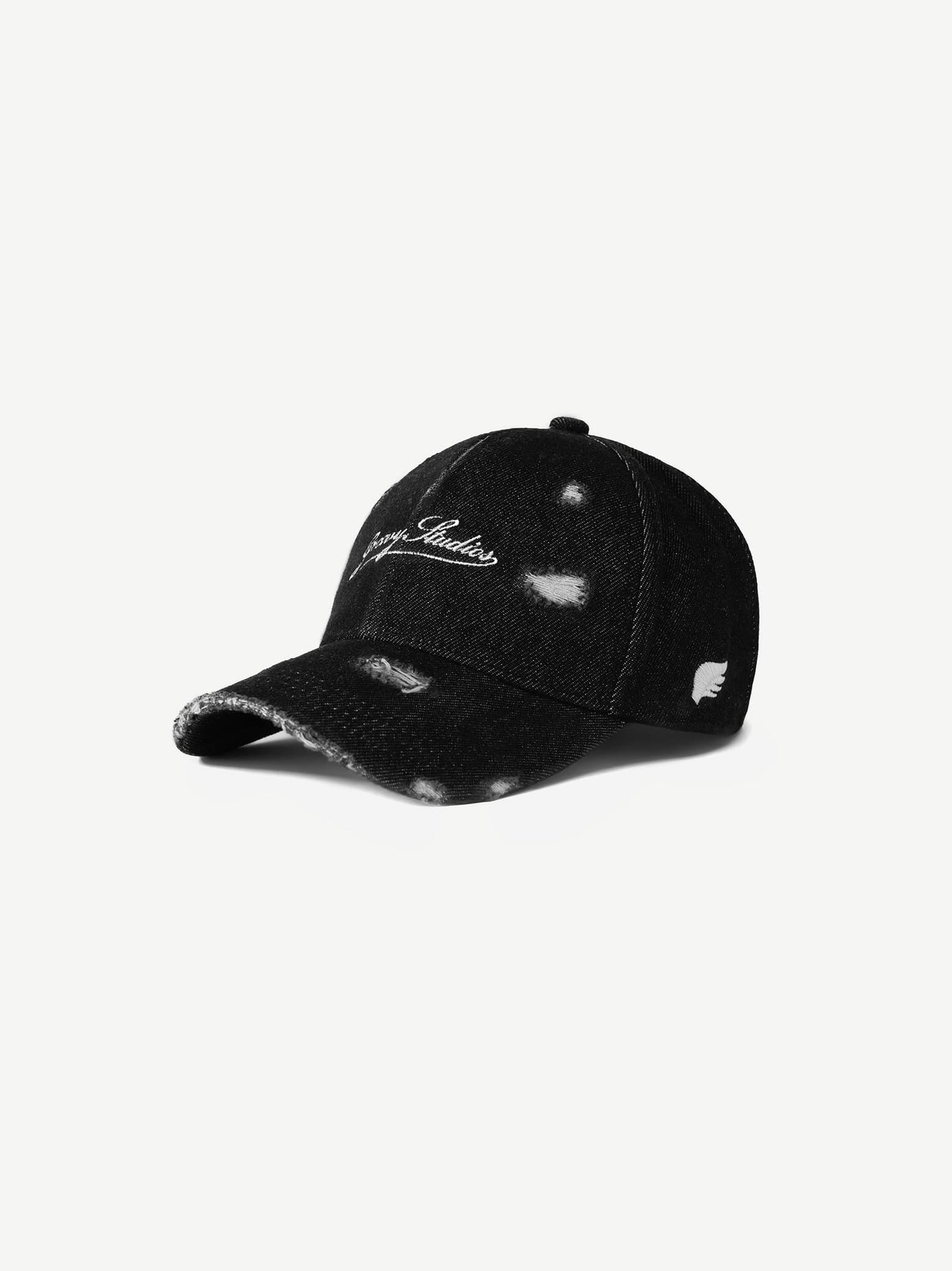 Distressed Denim Cap Black