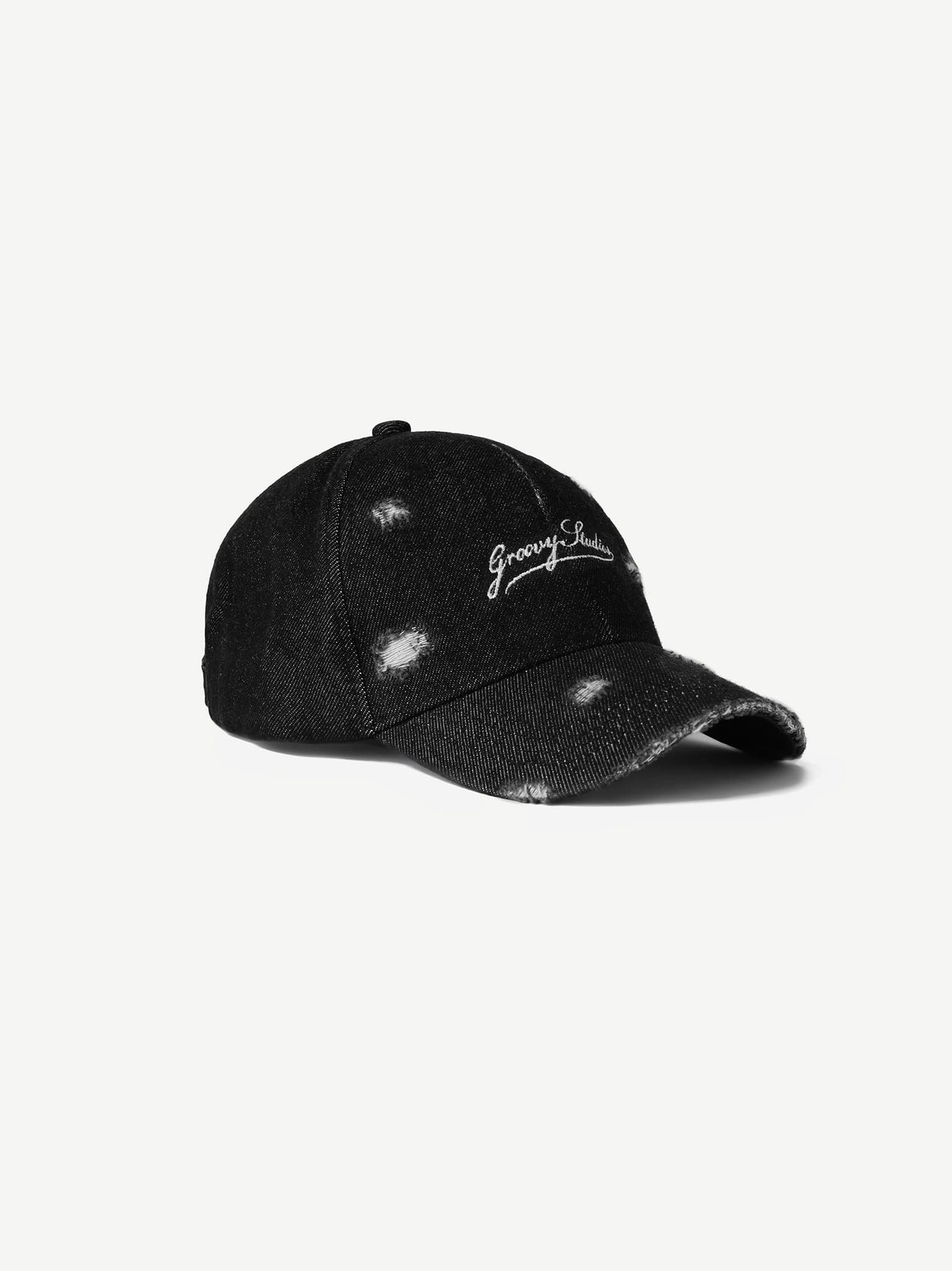 Distressed Denim Cap Black