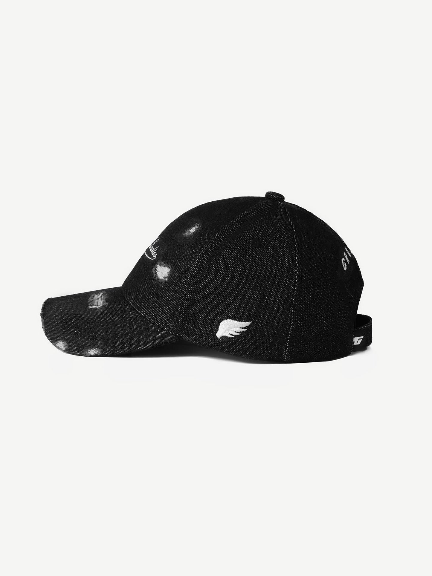 Distressed Denim Cap Black