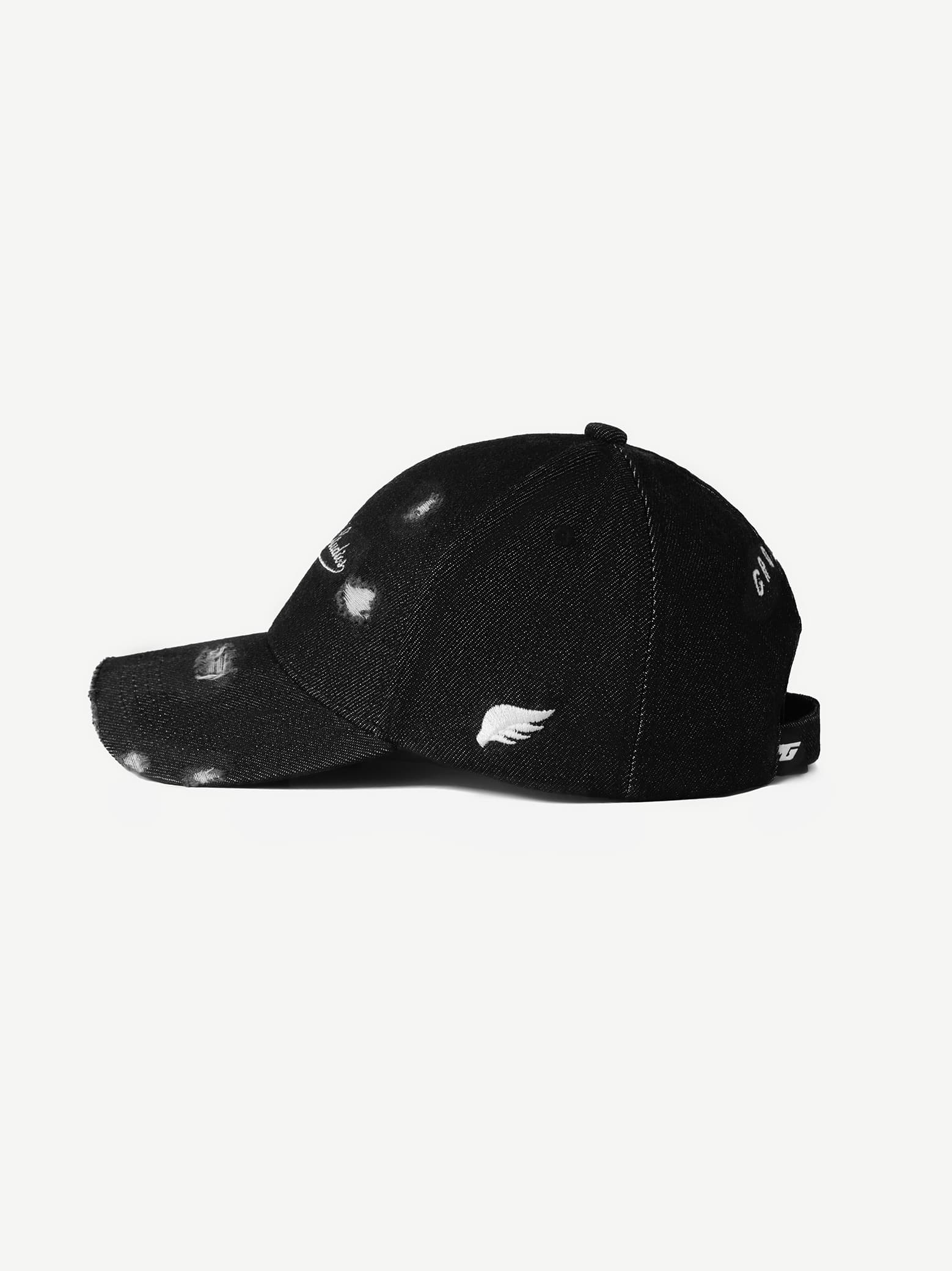 Distressed Denim Cap Black