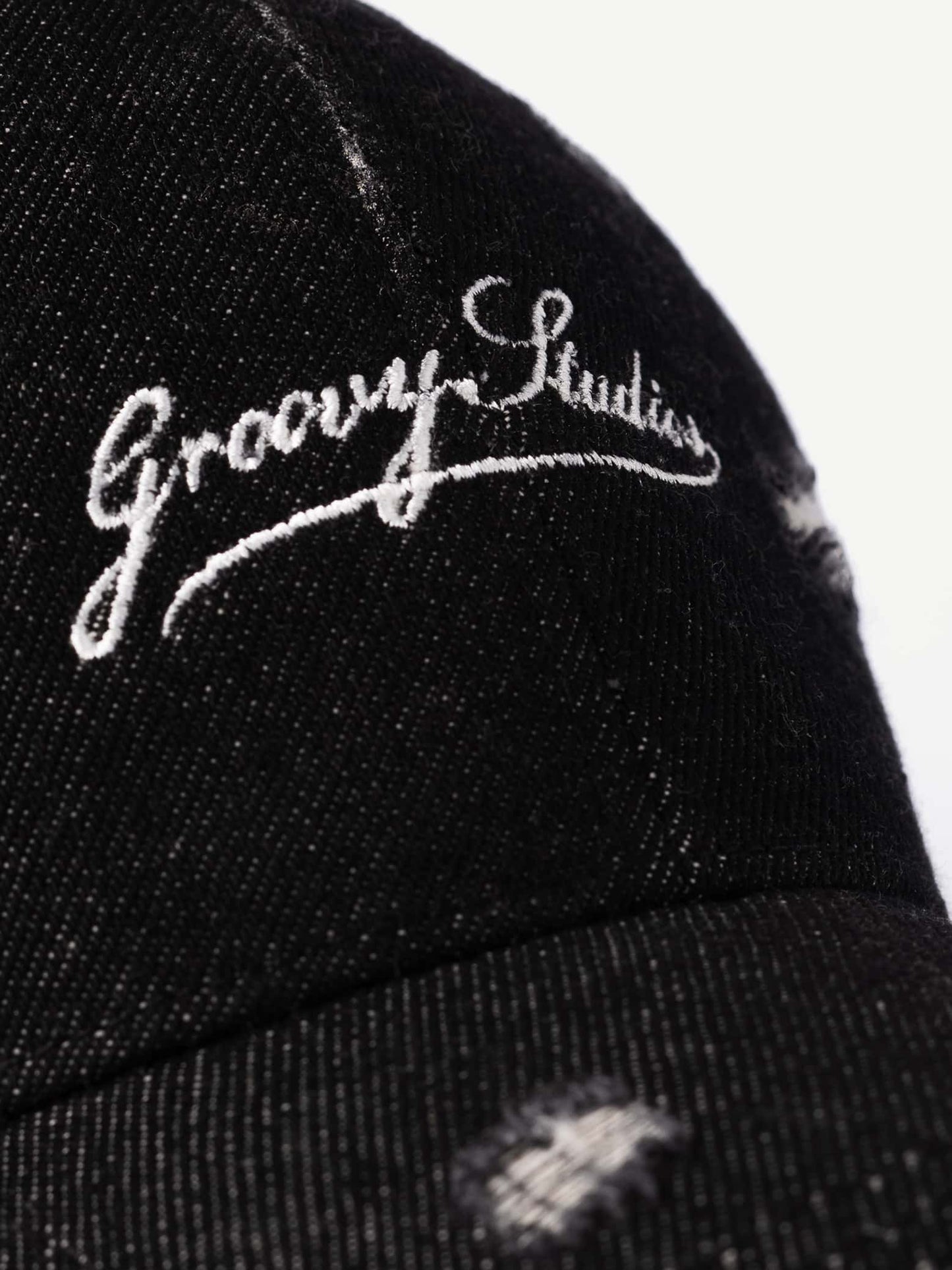 Distressed Denim Cap Black