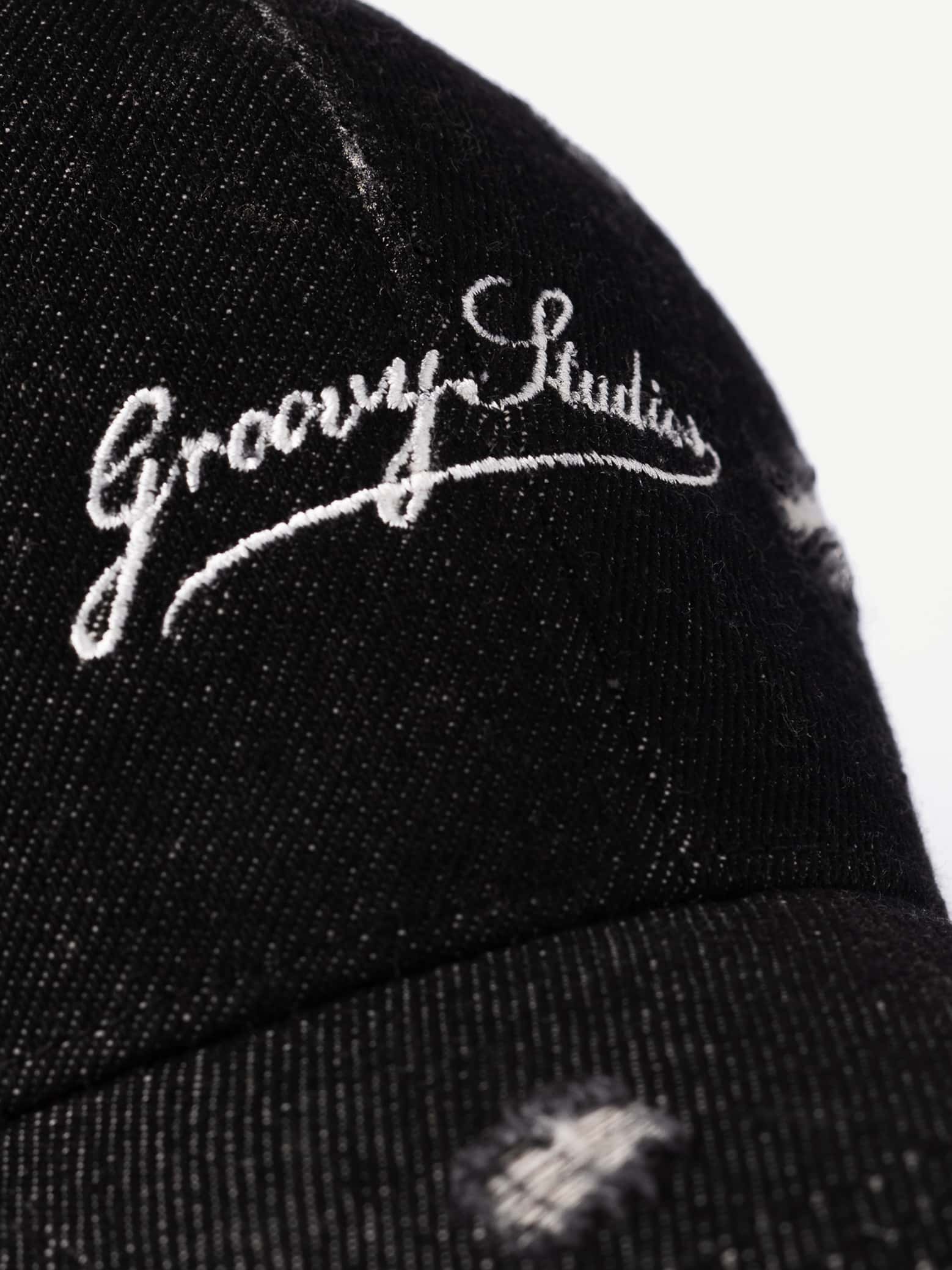 Distressed Denim Cap Black