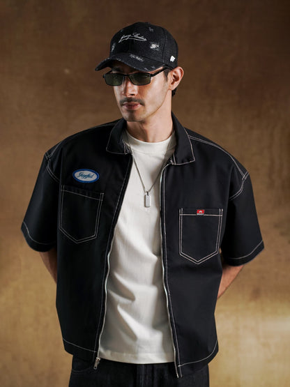 Distressed Denim Cap Black