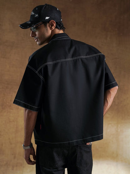 Distressed Denim Cap Black